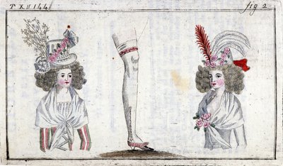 Muoti 1700-luvulla: naisten hiustyyli ja sukkanauha noin 1788. tekijältä Unknown artist