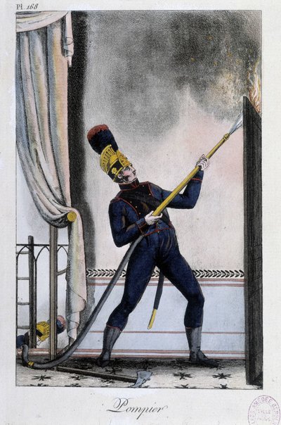 Palomies vesisuihkulla, tulipalon sammutus - n. 1830 tekijältä Unknown artist