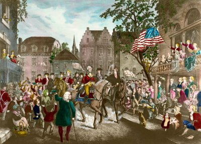 Ensimmäinen Amerikan vapaussodasta: George Washingtonin (1732-1799) voitto New Yorkiin Englannin tappion jälkeen tekijältä Unknown artist