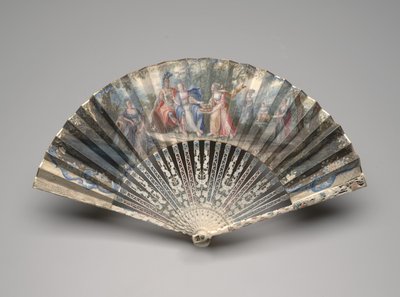 Taittuva viuhka klassisella aiheella, mahdollisesti allegoria avioliitosta, n. 1750-60 luvut (guassi yhdellä perunalehdellä, norsunluu, kultaus, guassi & messinki) tekijältä Unknown artist