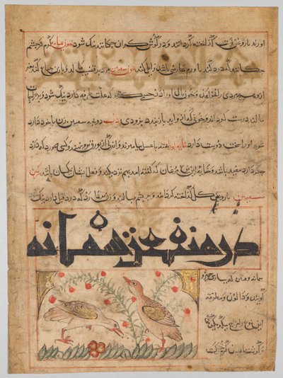 Folio Abu Said Ubaid-Allah ibn Jibrail ibn Bakhtishun (kuoli 1058–68) persialaisesta Manafi