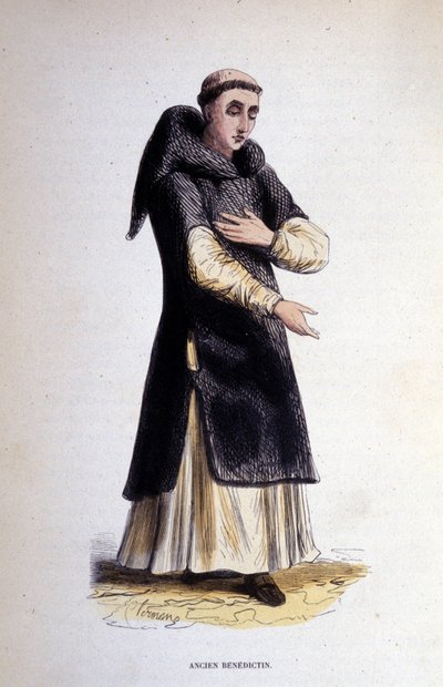 Entinen benediktiiniläinen. Kaiverrus albumista uskonnollisista määräyksistä, Pariisi tekijältä Unknown artist