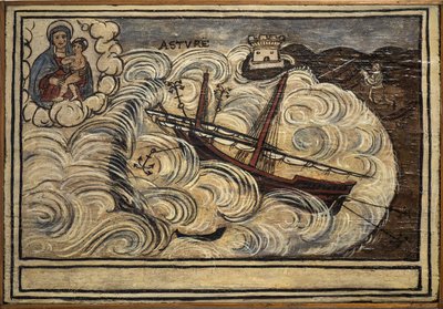 Entinen voto (ex voto) merimies, suosittu tarjous panttina omistautuneisuudesta ja kiitollisuudesta merimiehelle, joka selviytyy meren vaaroista, jotka tulevat Carmine-kirkosta Torre del Grecosta lähellä Napolia 1800-luvun Italiassa tekijältä Unknown artist