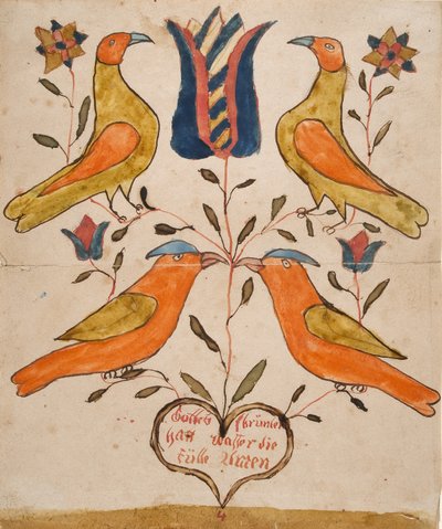 Neljä lintua, tulppaani ja sydän tekijältä Unknown artist