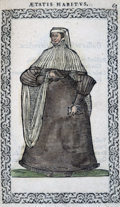 Ranskalainen nainen surupuvussa - Jean Sulperiuksen "" Habits et éffigies" -kappaleessa tekijältä Unknown artist