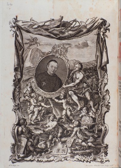 Etukappale, jossa muotokuva Meinrad Spiessin Tractatus musicus -teoksesta tekijältä Unknown artist