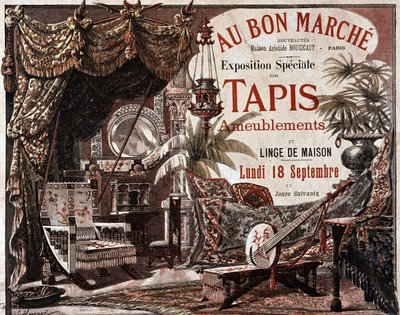 Huonekalut ja huonekalumatot - myymälän "" Le bon marche" mainos, 1800-luvun loppu. tekijältä Unknown artist