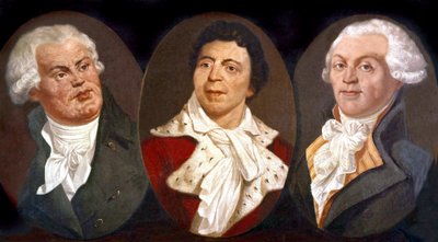 Georges Jacques Danton, Jean Paul Marat ja Maximilien de Robespierre, Ranskan vallankumouksen kolme päähahmoa tekijältä Unknown artist