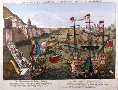 Gibraltarin suuri piiritys 1779-1783 (espanjalaisten yritys saada Gibraltar takaisin, kun Espanja julisti sodan Yhdistyneelle kuningaskunnalle osana liittoa Ranskan kanssa): 11. lokakuuta tekijältä Unknown artist