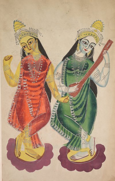 Jumalattaret Lakshmi ja Sarasvati (käänteinen) tekijältä Unknown artist