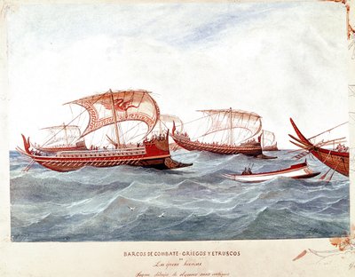 Kreikan ja etruskien sotalaivoja (akvarelli tekijältä Unknown artist