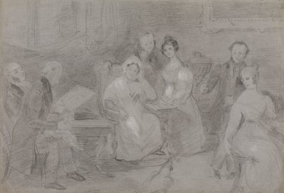 Figuuriryhmä, jossa mies maalaa vesiväreillä ja tyttö ojentaa kuppeja teetä tekijältä Unknown artist