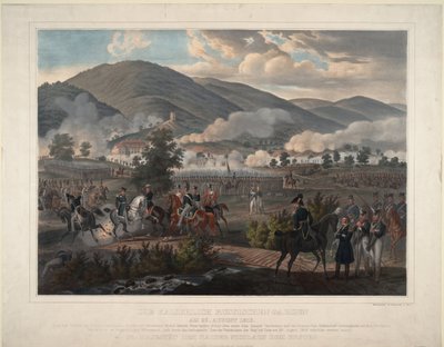 Napoleonin sodat: Kulmin (nykyisin Chlumec) taistelu Böömissä (Tšekki) 30.8.1813 - Venäjän henkivartiosykmentti Kulmin taistelussa 29. elokuuta 1813 - Nimetön - n. 1813 - Värilitografia - 59x75,6 - Yksityinen kokoelma tekijältä Unknown artist