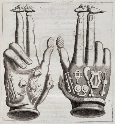 Kädet "Mensae Isiacassa" (Jumalien Suuren Äidin puhe, hänen sinettinsä, hänen jalokivinsä ja amulettensa sekä jotkut hänen hahmoistaan) tekijältä Unknown artist