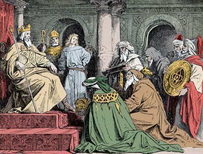 Harun al Rachidin lahjat - Abbasidikalifi Harun al Rachidin (763-809) suurlähettiläät tarjosivat lahjansa Kaarle Suurelle (742-814), noin tekijältä Unknown artist