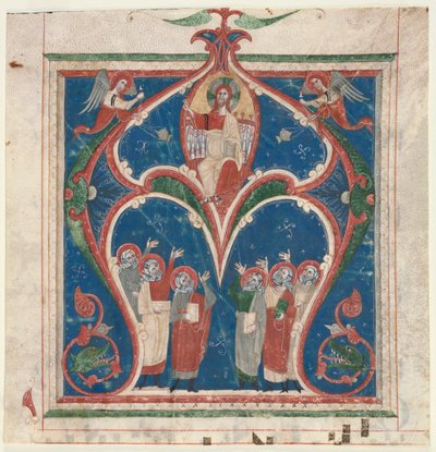Historioitu alkukirjain (A) poistettu antifonaarista: Kristus Majesteetissa profeettojen kanssa tekijältä Unknown artist