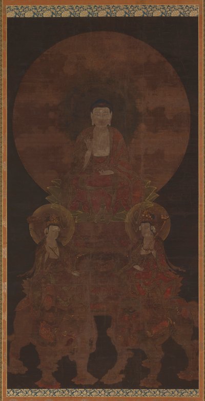Hysteerinen Buddha Shakyamuni bodhisattvojen Fugenin (Samanthabhadra) ja Manjun (Manjushri) kanssa tekijältä Unknown artist