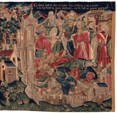 Saint Piatin ja Saint Eleuthèren historia, kohtaus 14: Rutto tuhoaa Tournain kaupungin. tekijältä Unknown artist