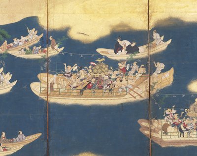 Hiyoshi-Sann? Festivaali (muste, väri ja kultalehti paperille, kuusipaneelinen näyttö) tekijältä Unknown artist