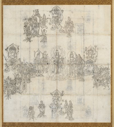 Ikonografinen luonnos (Zuzō) hyväntahtoisille kuninkaille Sutra Mandalalle tekijältä Unknown artist