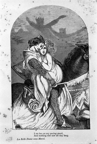 Kuvitus runoilija John Keatsin (1795-1821) "kauniista naisesta ilman armoa" 1800-luvulla tekijältä Unknown artist