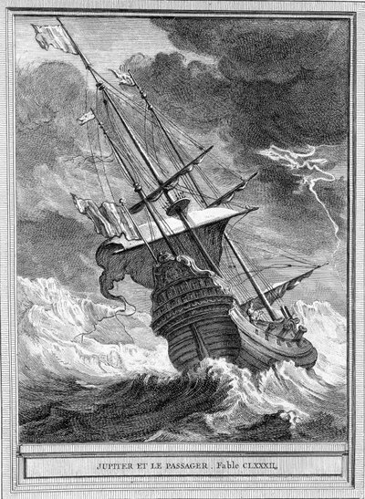 Kuva Jean de La Fontainen tarinasta "Jupiter ja matkustaja". tekijältä Unknown artist