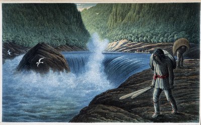 Intiaani lähellä koskia: "" kolmas koski moisiella"" - teoksessa "" Labradorin niemimaan tutkimus"", kirjoittaja Hind, Henri Youle tekijältä Unknown artist
