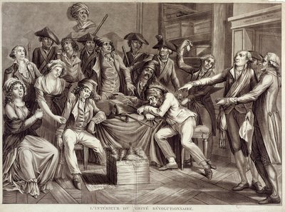 Vallankumouskomitean sisätilat. Kaiverrus 1700-luvulta. Pariisi, Musee Carnavalet tekijältä Unknown artist