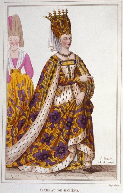 Isabeau (Isabelle, Elisabeth) Baijerista (1371-1435). Ranskan kuningatar. Kaiverrus vuodelta 1830. tekijältä Unknown artist
