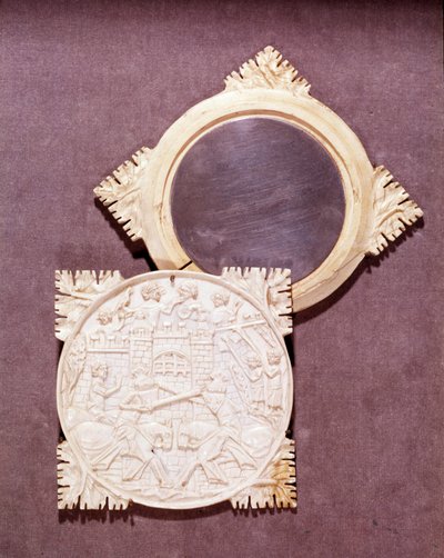 Norsunluupeili ja laatikko edustavat ritariturnauskohtausta. 1450-1500. Pariisi, Keskiajan kansallismuseo, Thermes de Cluny tekijältä Unknown artist