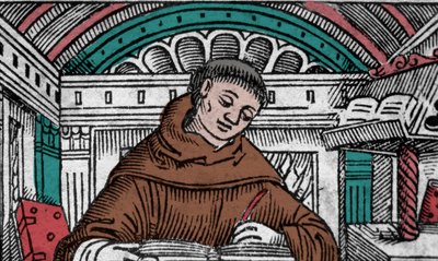 John Duns Scotus (1265? -1308) kutsuu myös Jean Duns Scottia tai Jean Duns Scotia, fransiskaanien filosofia. Kaiverrus 1500-luvulta tekijältä Unknown artist