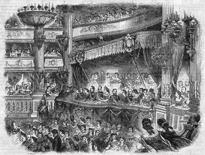 Venäjän keisari Aleksanteri II:n (1818-1881) matka Pariisiin: Gaalaesitys Opera Garnierissa. Kaiverrus "" L