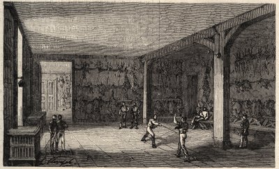 Ecole Polytechnique Pariisissa vuonna 1873 - Miekkailuhuone - Kaiverrus vuodelta 1873 kirjassa "Le monde illustrious" tekijältä Unknown artist