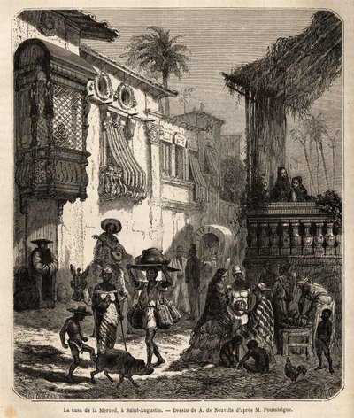 La casa de la Merced (nykyisin Mercy Street) Saint Augustinen, Yhdysvaltojen (Yhdysvallat) vanhin kaupunki, jonka espanjalaiset perustivat vuonna 1565; kaupungin pääkatu, pieni ja väkiluku, jossa on erilaisia eläimiä ja ainutlaatuinen sekoitus erilaisia am tekijältä Unknown artist