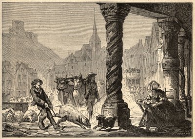 Pääkatu päiväkävelyllä Dol de Bretagnessa - kaiverrus "" PATRIE"" - KUVAUS PECTURESSE DE LA FRANCE FI LUCIEN HUARDIN 6 VOLUETTA - 1800-luvun loppu tekijältä Unknown artist