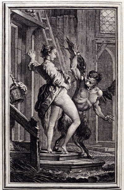 Papefiguieren paholainen – Jean La Fontainen teoksessa ”Tarinoita ja novelleja säkeissä”. 1762. tekijältä Charles Eisen