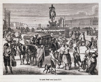 Le Pont Neuf Louis XIII:n johdolla - Kaiverrus 1800-luvulta tekijältä Unknown artist