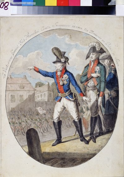 Marsalkka Aleksanteri Souwaroff (Souvaroff tai Souvarov tai Alexander Souvorov) (1729-1800) tarkastamassa joukkoja Varsovan Saxon Palacen vaaliruhtinaan edessä vuonna 1794 Kosciuszkon kansannousun aikana. (Kenttämarsalkka Alexandr Suvorov, komisario tekijältä Unknown artist