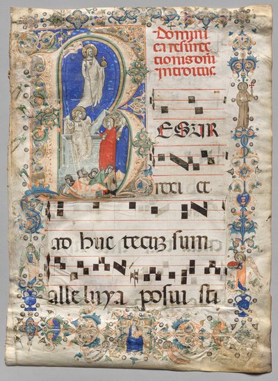 Lehti asteittaisesta kirjasta: Historiated Initial R: The Resurrection (recto) tekijältä Unknown artist