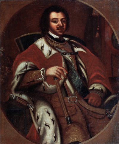 Venäjän keisari Pietari I (Suuri) (1672-1725) valtaistuimellaan (keisari Pietari I nousi valtaistuimelle). Anonyymi maalaus. Öljy kankaalle, 1700-luvun alku. Valtion taidemuseo, Jaroslavi (Venäjä). tekijältä Unknown artist