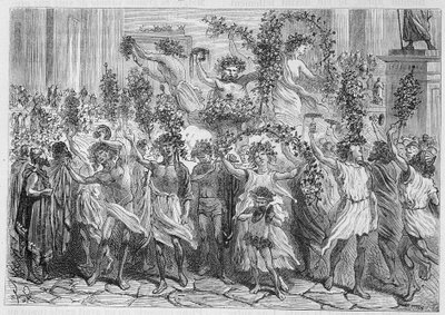Bacchuksen (Baccon) jalat Ateenassa (muinainen Kreikka) - Louis Figuierin teoksessa "Teollisuuden ihmeet", Pariisi tekijältä Unknown artist