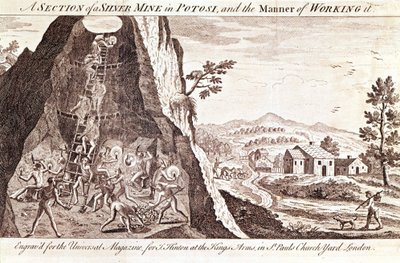 Hopeakaivokset Potosissa, Boliviassa. 1800-luvun kaiverrus. tekijältä Unknown artist