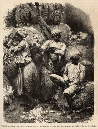 Parsi-työläiset levossa Bombayn puuvillamarkkinoilla. Edouard Charton, painos Hachet tekijältä Unknown artist