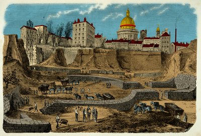 2. vuosisadalta eKr. peräisin olevan Gallo Romainin sirkuksen sijainti, joka löydettiin vuonna 1870 kairattaessa rue Mongea Pariisissa, kaiverrus 1800-luvulta tekijältä Unknown artist