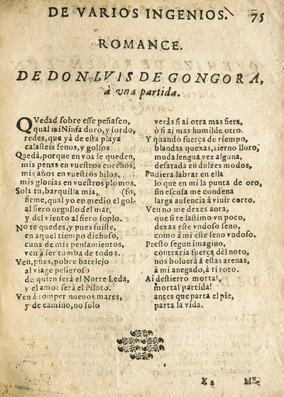 Luis de GOGOORA Y ARGOTE, "Romance a una partida" (vedos) (painettu) tekijältä Unknown artist