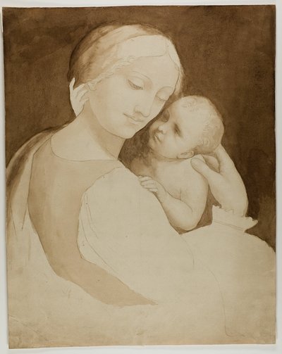 Madonna ja lapsi (etusivu) ja pala naisen ylävartaloa (kääntöpuoli). tekijältä Unknown artist