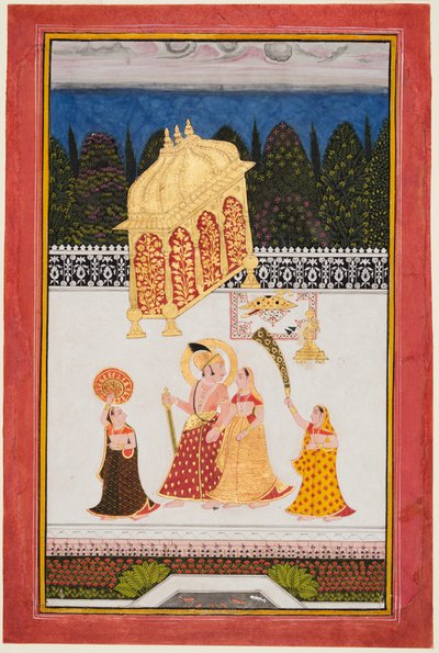 Mewarin Maharana Ari Singh II (s. 1761–1773) puolisonsa kanssa terassilla tekijältä Unknown artist