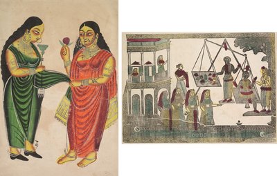 Maid tuo vesipiippua naiselle (recto); Krishna painotettu arvoesineitä vastaan (?) (käänteinen) tekijältä Unknown artist