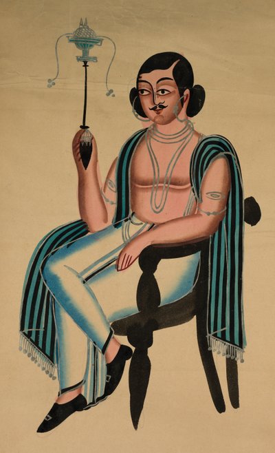 Mies istuu eurooppalaisessa tuolissa ja polttaa Margila-piippua tekijältä Unknown artist