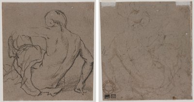 Mies istuu maassa, takaa katsottuna (recto); Luonnos (käänteinen) tekijältä Unknown artist